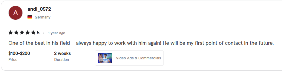 andi_0572, Germany, 5 stars: One of the best in his field – always happy to work with him again! He will be my first point of contact in the future.