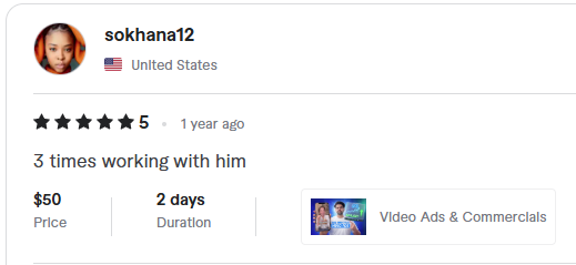 sokhana12, United States, 5 stars: 3 times working with him